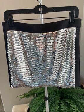 bebe Silver Sequin Mini Skirt with Black Sides